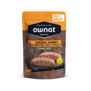 OWNAT WETLINE GATO POLLO Y GAMBAS 12 x 85 g | Alimentación Húmeda Natural y Sabrosa