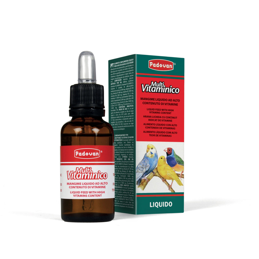Multivitamínico Líquido Padovan Multivitamínico – 30 ml | Complejo Completo para Pájaros y Aves Pequeñas