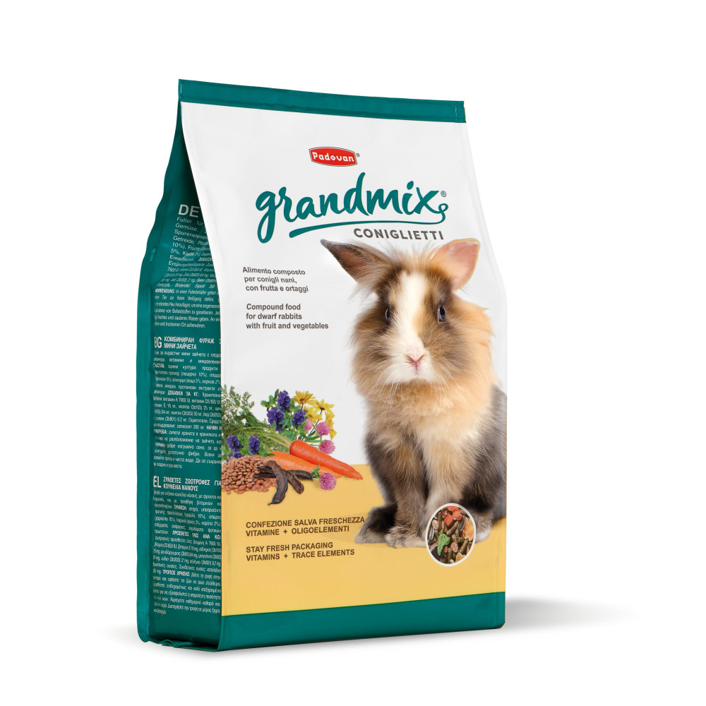 Comida para Conejos Enanos GrandMix Padovan – 3 kg | Mezcla Variada con Frutas y Verduras