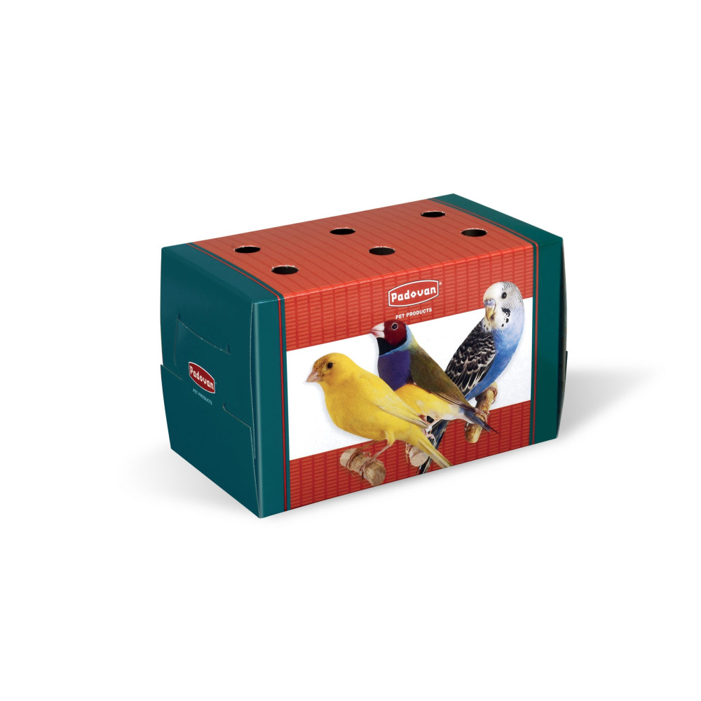 Transportín de Cartón Padovan para Aves y Roedores Pequeños – 16 x 9 x 10 cm | Caja de Transporte Segura y Ventilada