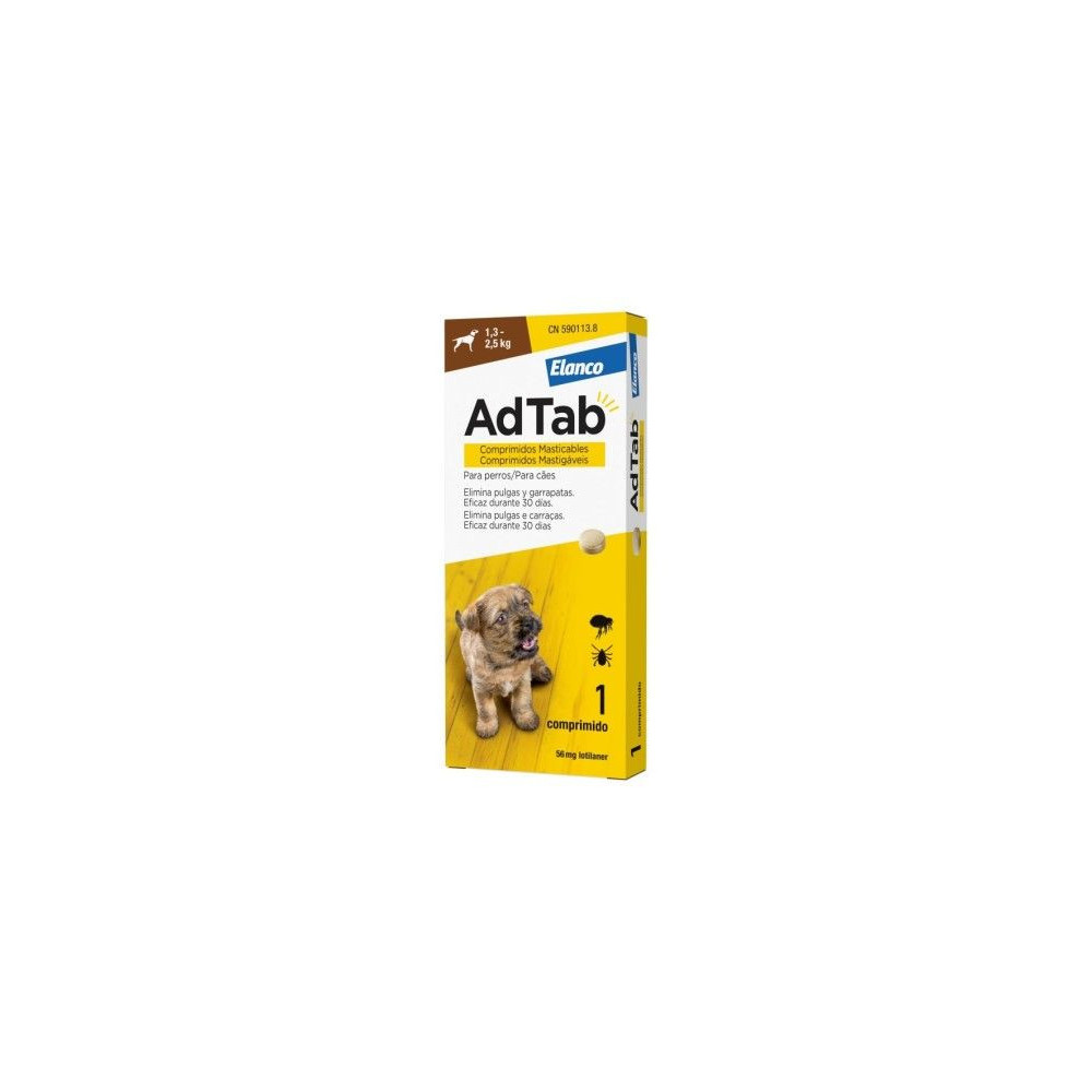 AdTab Comprimido Masticable para Perros de 1,3 a 2,5 kg | Protección contra Pulgas y Garrapatas