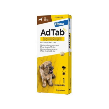 AdTab Comprimido Masticable para Perros de 1,3 a 2,5 kg | Protección contra Pulgas y Garrapatas