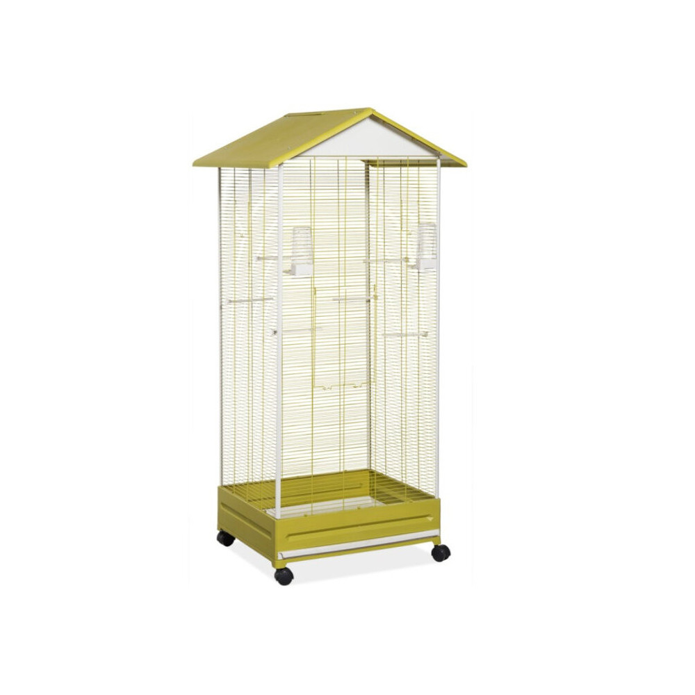 Pajarera Voltrega 430 Blanca y Oliva | Voladera de Jardín con Techo a Dos Aguas