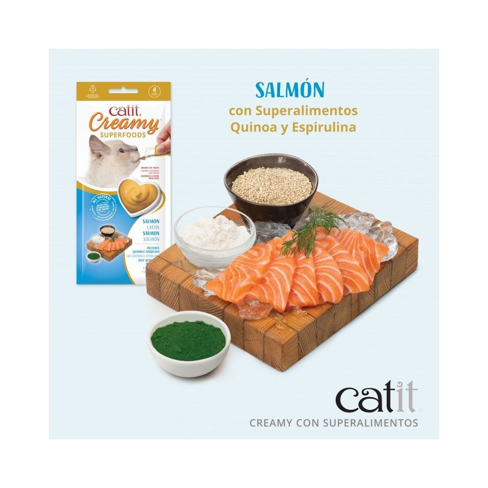 Catit Creamy Superfood Salmón y Quinoa 4 x 10 g | Snacks Saludables para Gatos