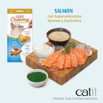 Catit Creamy Superfood Salmón y Quinoa 4 x 10 g | Snacks Saludables para Gatos