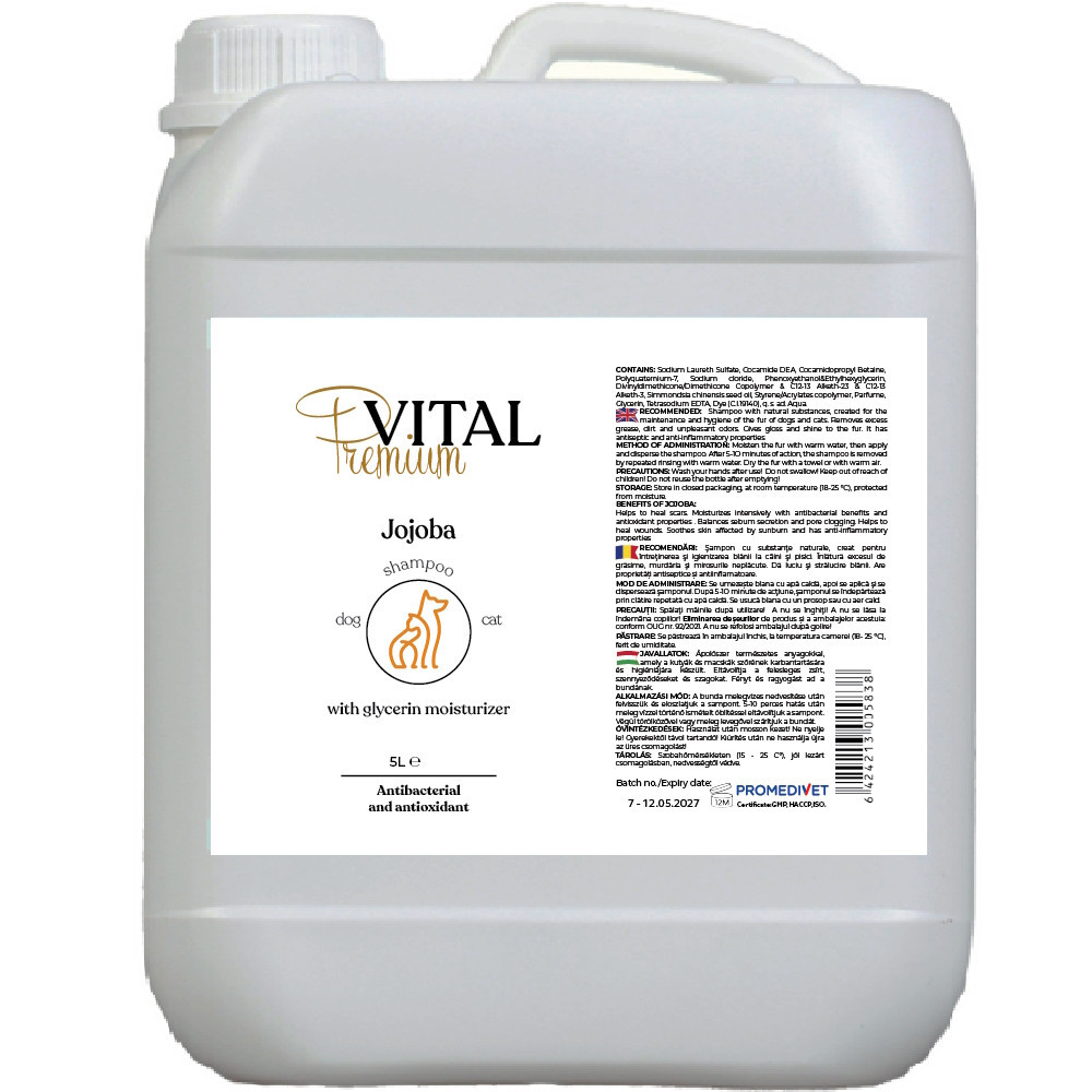 Premium-Vital Shampoo con Aceite de Jojoba 5 L | Hidratación y Brillo Profesional