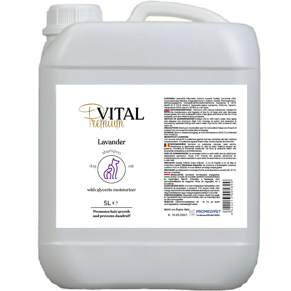 Premium-Vital Shampoo Lavanda 5 L | Limpieza Calmante e Hidratante Profesional