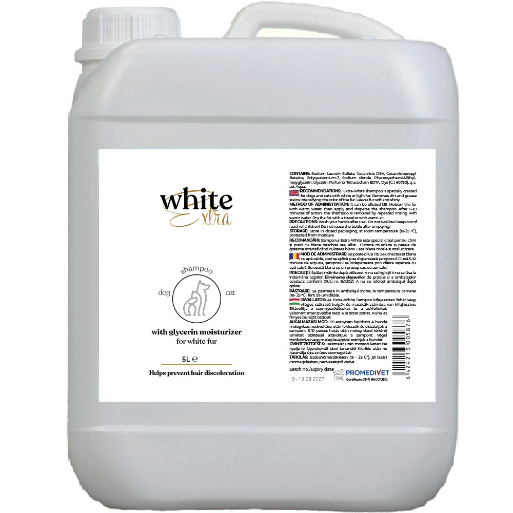 Extra-White Shampoo 5 L | Champú Intensificador para Pelajes Blancos y Claros