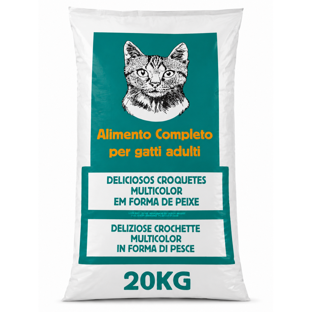Alimento Completo para Gatos Adultos 20 kg | Croquetas Multicolor con Forma de Pescado