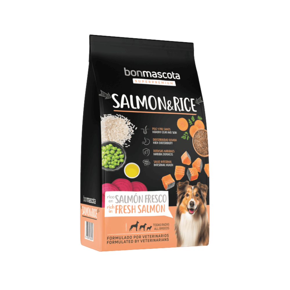 BonMascota Salmón & Rice 20 kg | Pienso Super Premium para Perros Adultos con Salmón Fresco y Arroz