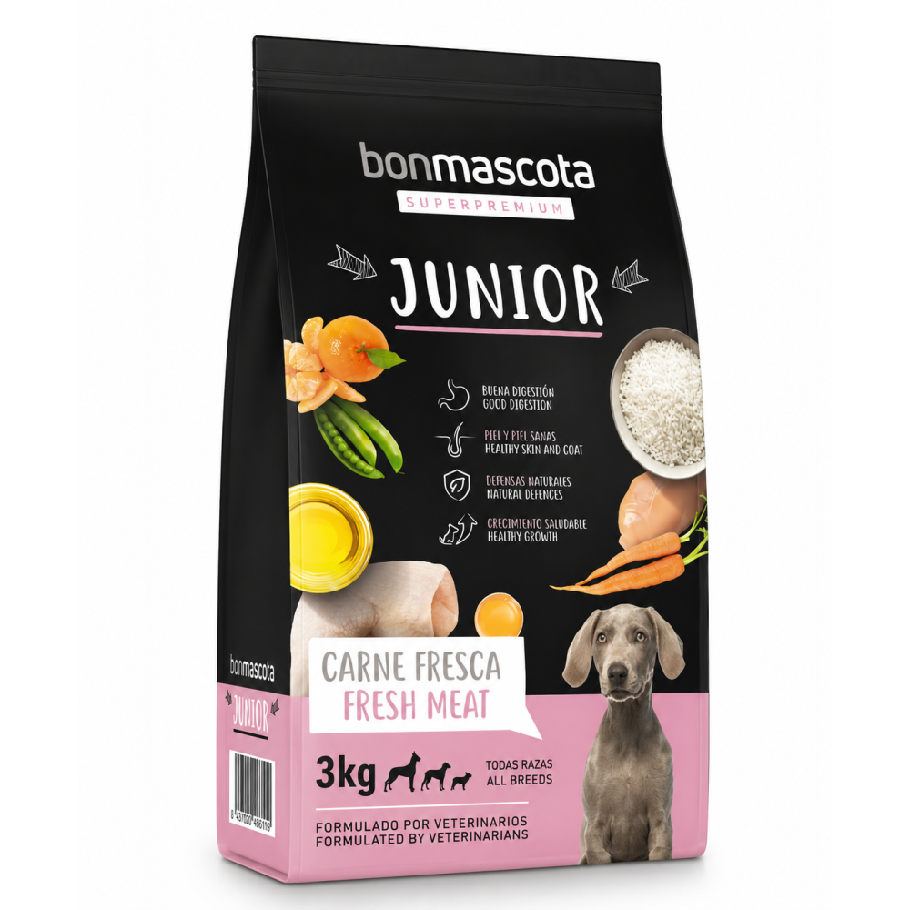 BonMascota Junior 3 kg | Pienso Super Premium para Cachorros de Todas las Razas