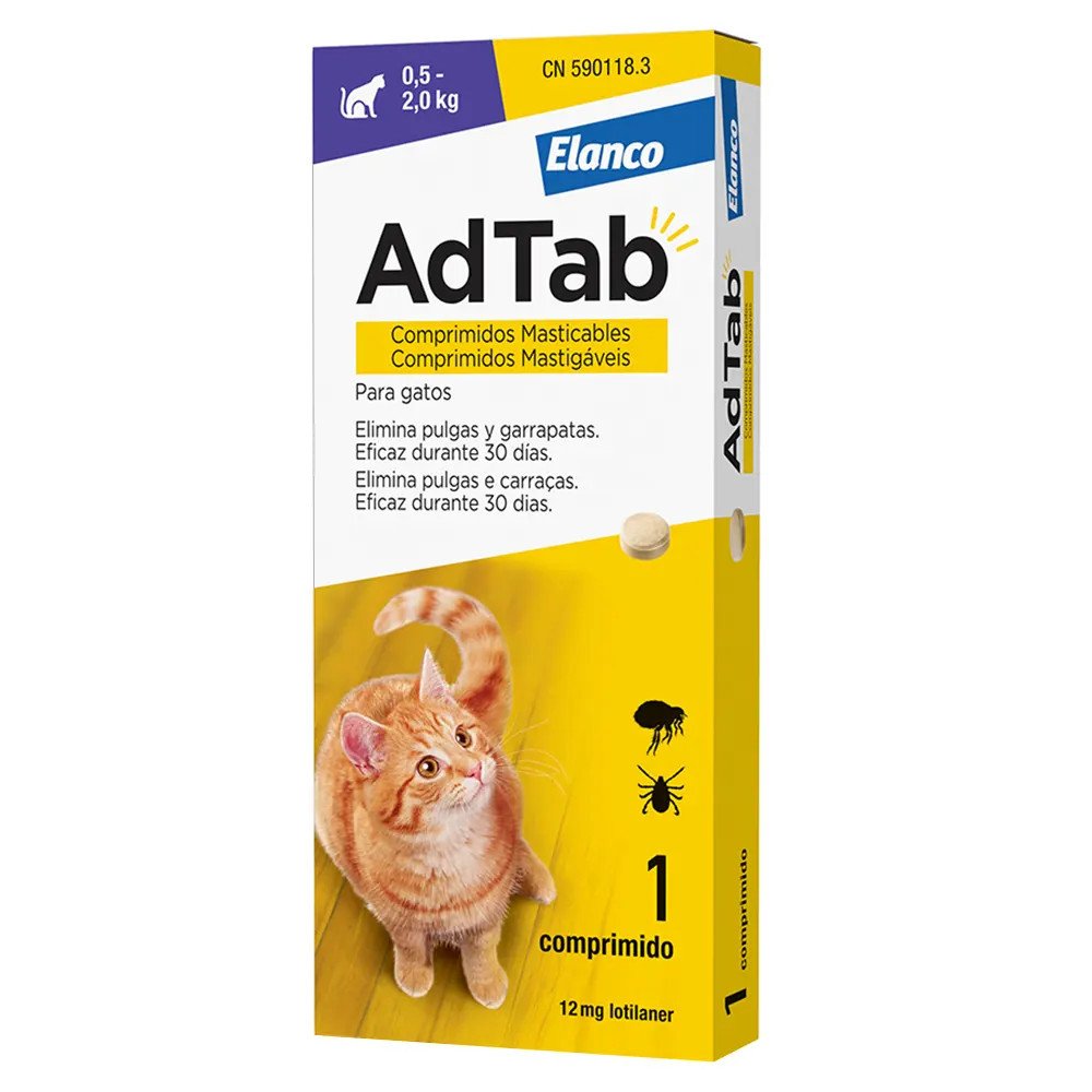 AdTab Comprimidos Masticables Gato 0,5–2 kg | Antiparasitario Oral contra Pulgas y Garrapatas