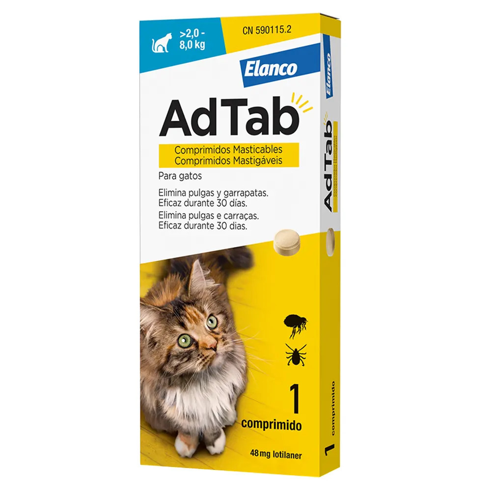 AdTab Comprimidos Masticables Gato 2–8 kg | Antiparasitario Oral contra Pulgas y Garrapatas