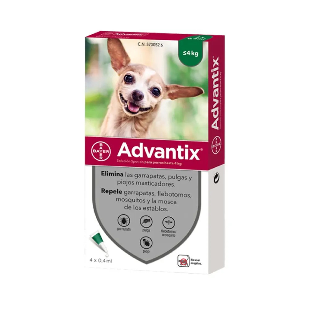 ADVANTIX Pipetas Antiparasitarias para Perros 1-4 kg (4 Pipetas) | Protección contra Pulgas, Garrapatas y Mosquitos