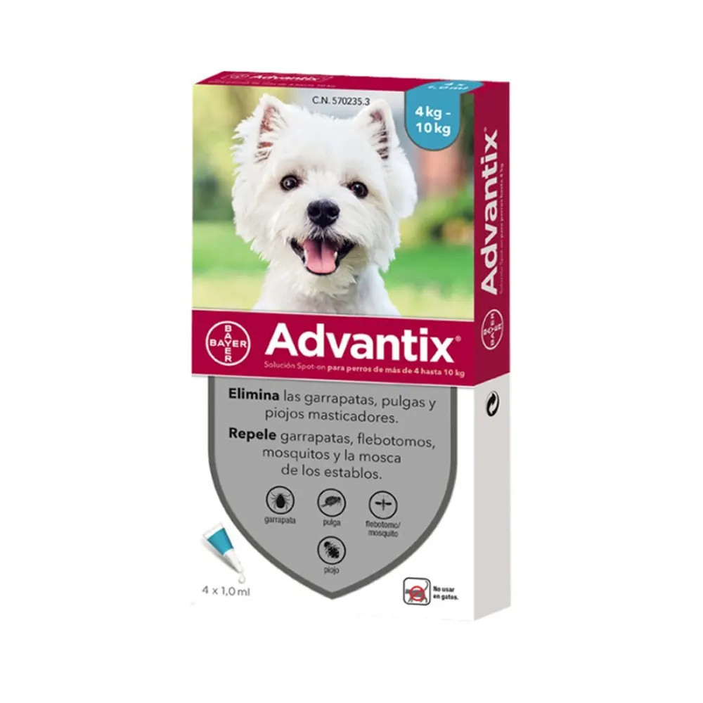 ADVANTIX Pipetas Antiparasitarias para Perros 4-10 kg (4 Pipetas) | Antiparasitario contra Pulgas, Garrapatas y Mosquitos