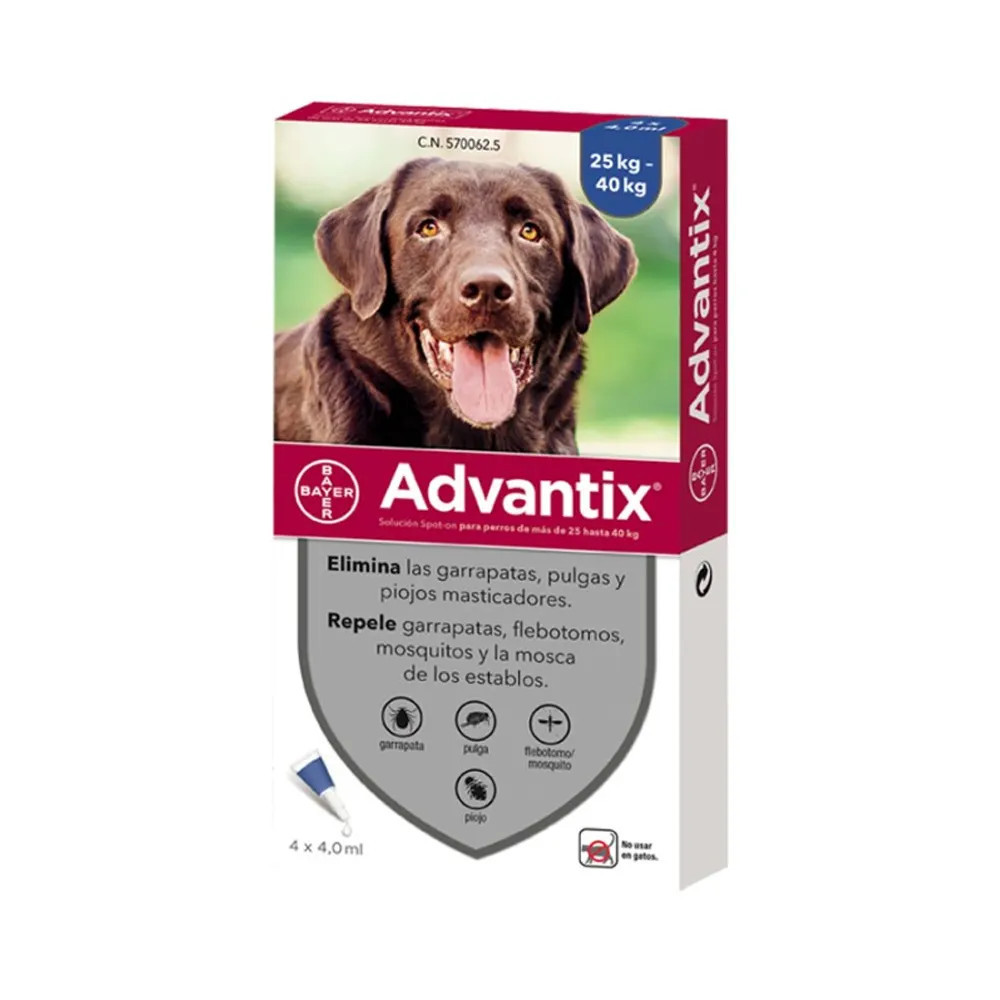 ADVANTIX Pipetas Antiparasitarias para Perros +25 kg (4 Pipetas) | Antiparasitario contra Pulgas, Garrapatas y Mosquitos