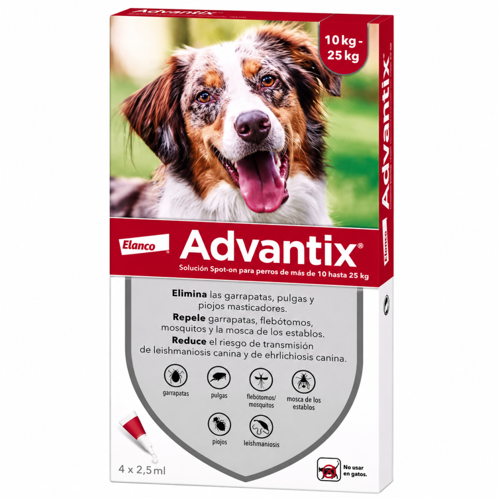 Advantix 10-25 kg 4 Pipetas | Antiparasitario Externo para Perros Medianos contra Pulgas, Garrapatas y Mosquitos