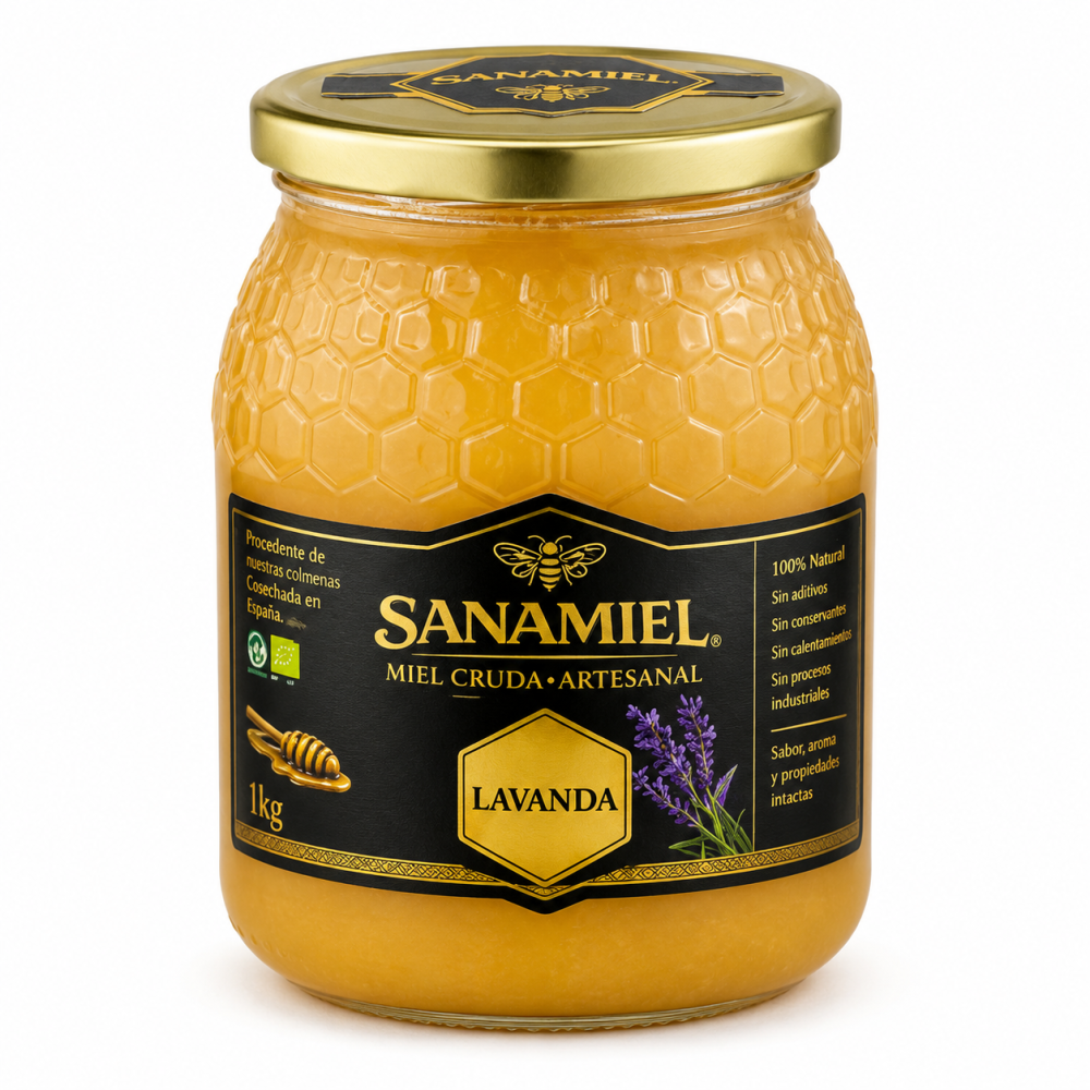 Sanamiel Miel Cruda Artesanal de Lavanda 1 kg | Miel Natural Española