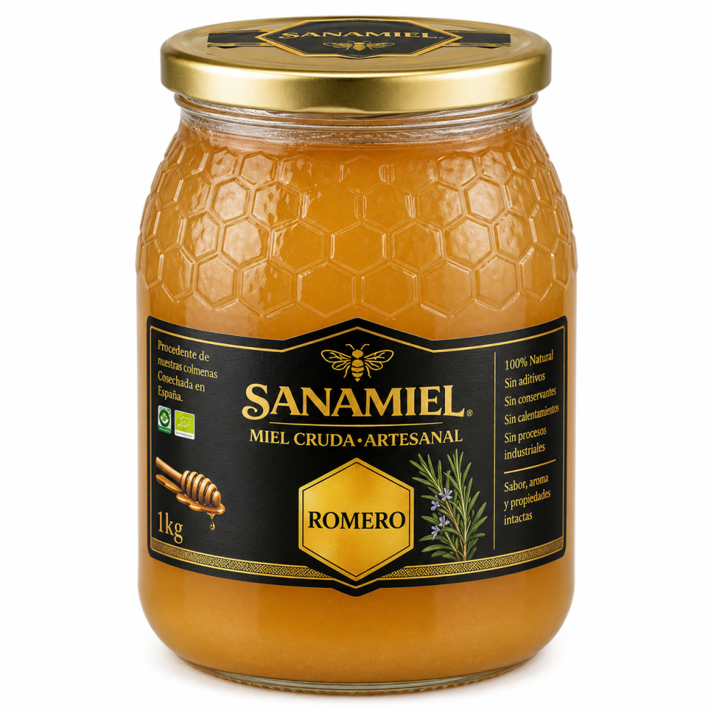Sanamiel Miel Cruda Artesanal Romero 1 kg | Miel Natural de Romero