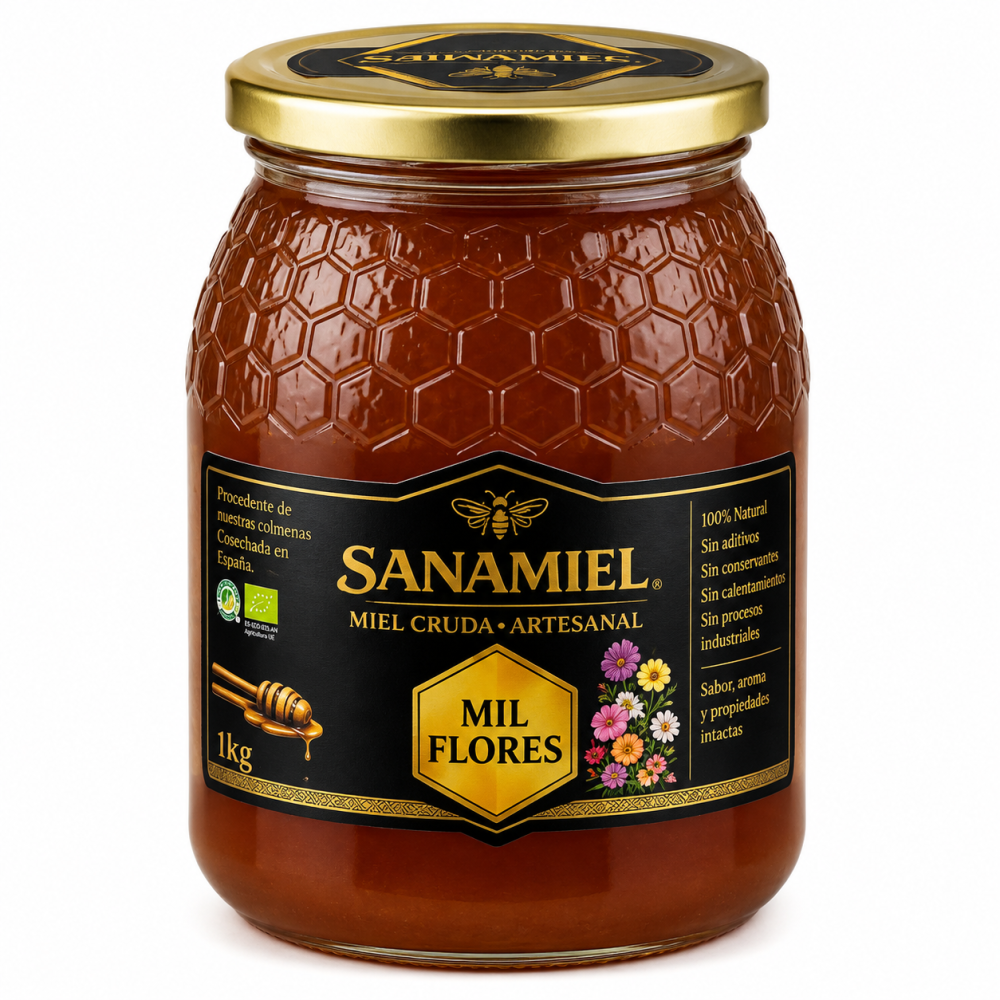 Sanamiel Miel Cruda Artesanal Mil Flores 1 kg | Miel Natural Multifloral