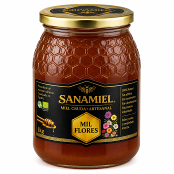 Sanamiel Miel Cruda Artesanal Mil Flores 1 kg | Miel Natural Multifloral